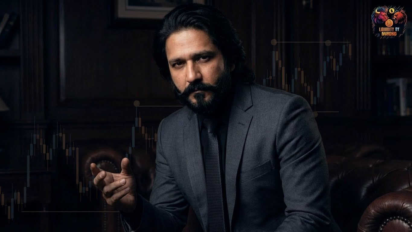 use this character but adjust according to image character movement which suits professionally in the dark theme and create a blog post image in 16:9 without text use my logo on top right position the topic is Why Timing Matters More Than Patterns make gold color less